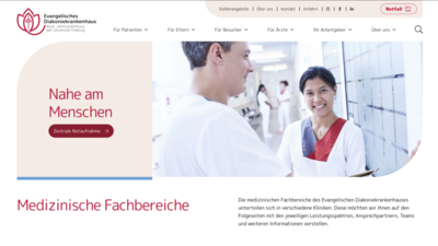Bildschirmfoto der Startseites des Diakoniekrankenhauses Freiburg